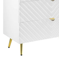 Tyra 49 Inch Wood Tall Dresser Chest, Wavy Design, Gold Metal Legs, White - BM275525