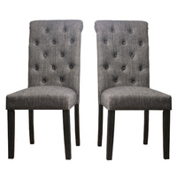 27 Inch Fabric Dining Chair, Button Tufted Rolled Back, Wood, Gray - BM275623