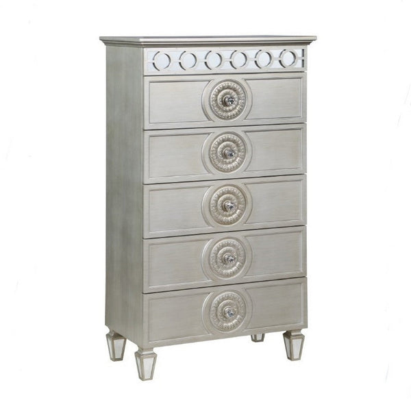 Nic 54 Inch Modern Tall Dresser Chest, 5 Drawers, Round Knobs, Silver - BM275684
