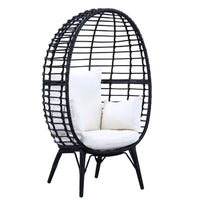 Loe 32 Inch Patio Lounge Chair, Oval Shape, Resin Rattan Wicker, Black - BM276212