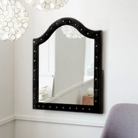 44 Inch Wall Mirror, Velvet Wrapping, Button Tufting, Black - BM276343