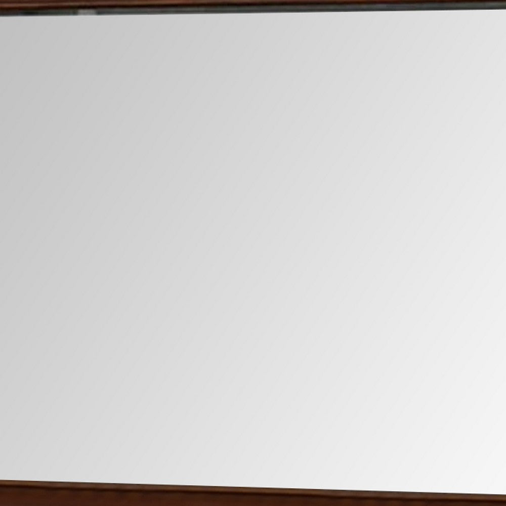 44 Inch Wall Mirror, Molded Trim, Rectangular Wood Frame, Cherry Brown - BM276345