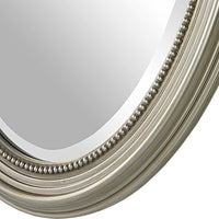 31 Inch Wall Mirror, Beaded Oval Shape, Metallic Silver - BM276686