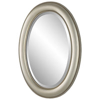 29 Inch Wood Wall Mirror, Beaded Oval Shape, Metallic Silver - BM276687