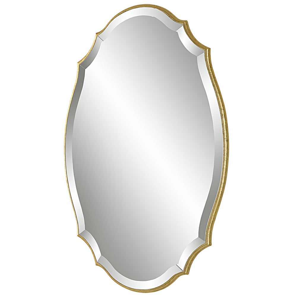 30 Inch Wood Wall Mirror, Elongated Quatrefoil, Antique Gold - BM276689
