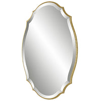 30 Inch Wood Wall Mirror, Elongated Quatrefoil, Antique Gold - BM276689