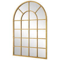 44 Inch Wood Wall Mirror, Arched Windowpane Shape, Antique Gold - BM276691