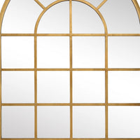 44 Inch Wood Wall Mirror, Arched Windowpane Shape, Antique Gold - BM276691