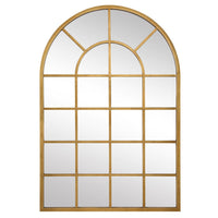 44 Inch Wood Wall Mirror, Arched Windowpane Shape, Antique Gold - BM276691