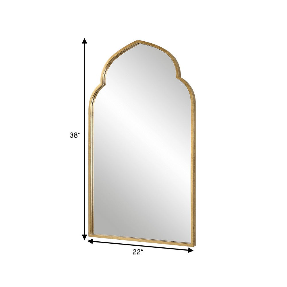 38 Inch Wood Wall Mirror, Moroccan Style, Antique Gold - BM276692