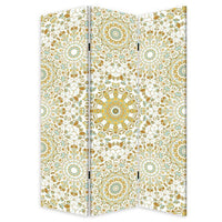 72 Inch 3 Panel Canvas Foldable Room Divider, Bohemian Design, Teal Blue - BM276722