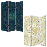 72 Inch 3 Panel Canvas Foldable Room Divider, Bohemian Design, Teal Blue - BM276722
