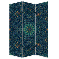 72 Inch 3 Panel Canvas Foldable Room Divider, Bohemian Design, Teal Blue - BM276722