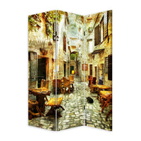 72 Inch 3 Panel Canvas Room Divider, Streets, Flowers, Plants, Multicolor - BM276725