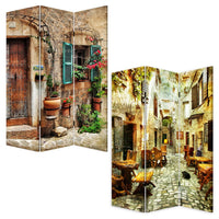 72 Inch 3 Panel Canvas Room Divider, Streets, Flowers, Plants, Multicolor - BM276725