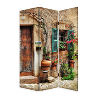 72 Inch 3 Panel Canvas Room Divider, Streets, Flowers, Plants, Multicolor - BM276725