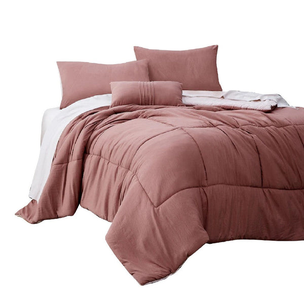 Alice 6 Piece Twin Comforter Set, Reversible, Soft Rose By The Urban Port - BM276991