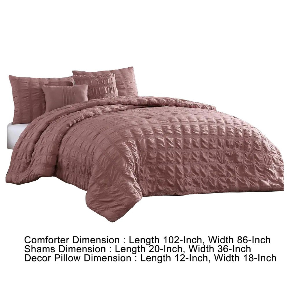Alice 5 Piece King Comforter Set, Textured, The Urban Port, Rose Pink - BM277008