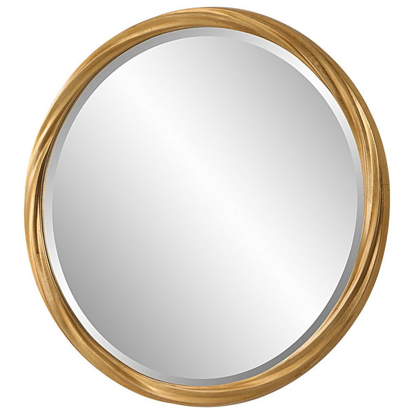 34 Inch Wood Round Wall Mirror, Twisted Frame, Gold - BM277017