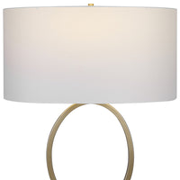 27 Inch Metal Table Lamp, Oval Center Ring, Gold, White - BM277022