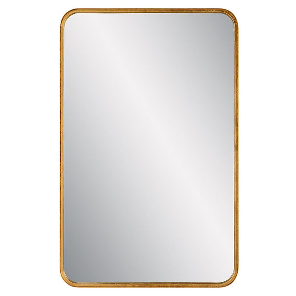 38 Inch Wood Wall Mirror, Metal Frame, Rounded Corners, Gold - BM277040