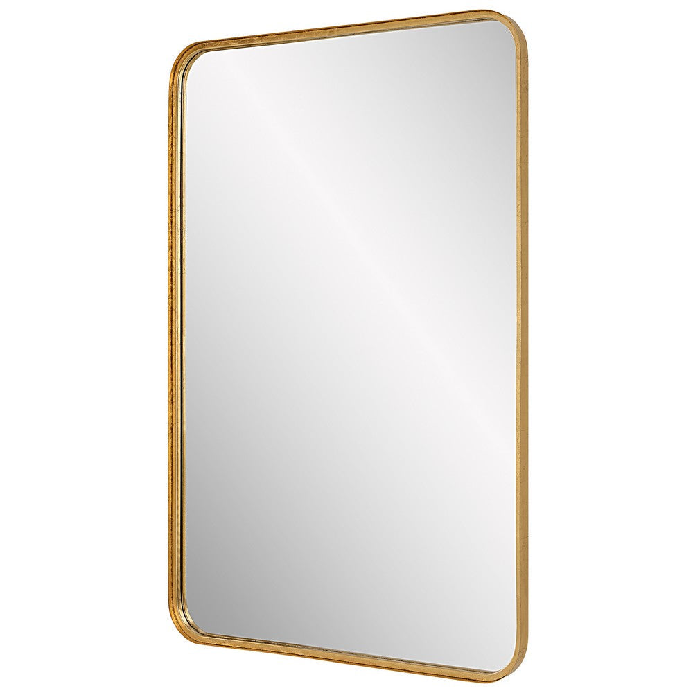 38 Inch Wood Wall Mirror, Metal Frame, Rounded Corners, Gold - BM277040