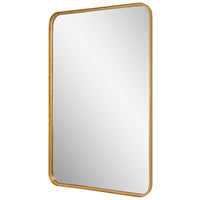 38 Inch Wood Wall Mirror, Metal Frame, Rounded Corners, Gold - BM277040