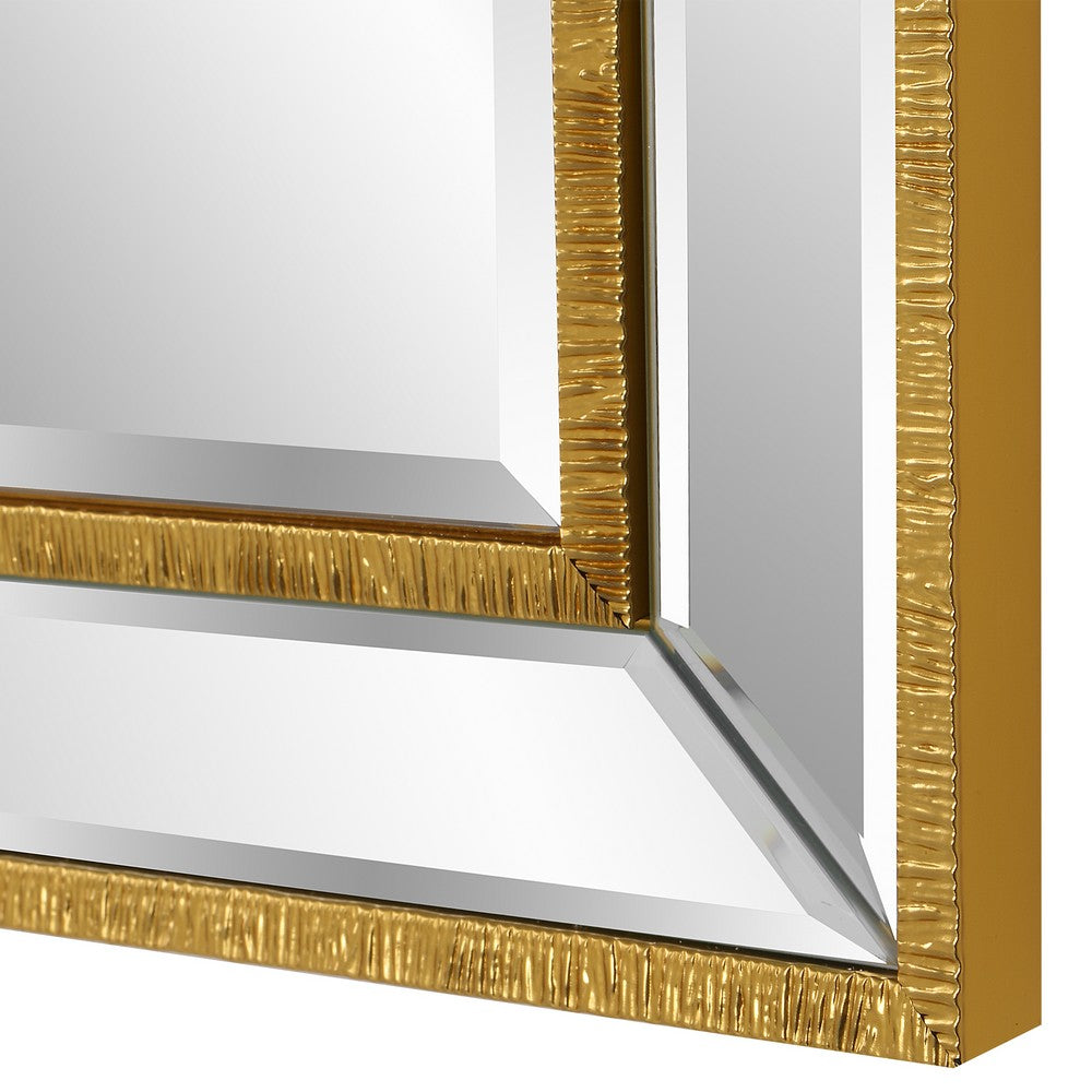 40 Inch Wood Rectangular Wall Mirror, Beveled Panel, Gold - BM277046