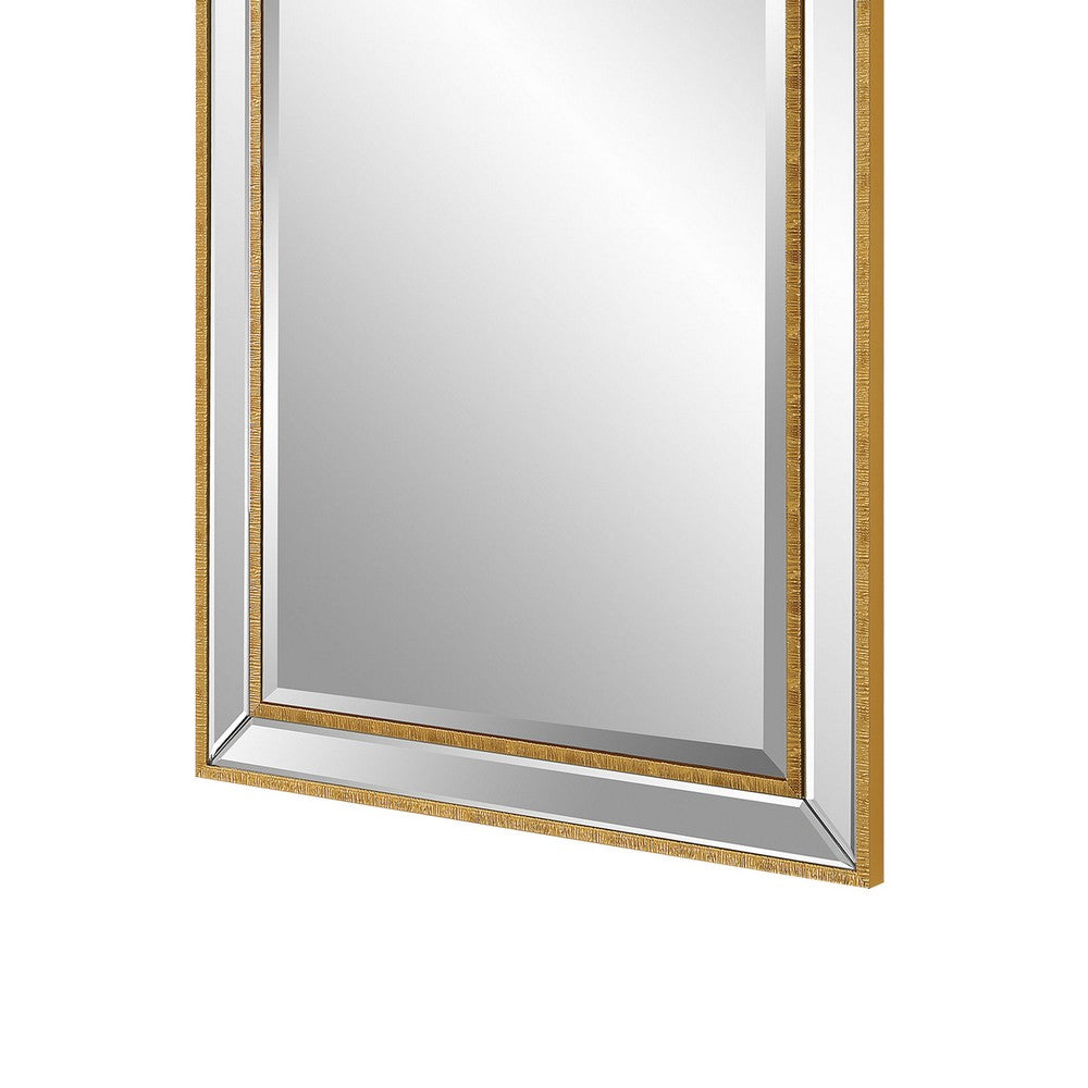 40 Inch Wood Rectangular Wall Mirror, Beveled Panel, Gold - BM277046