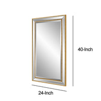40 Inch Wood Rectangular Wall Mirror, Beveled Panel, Gold - BM277046