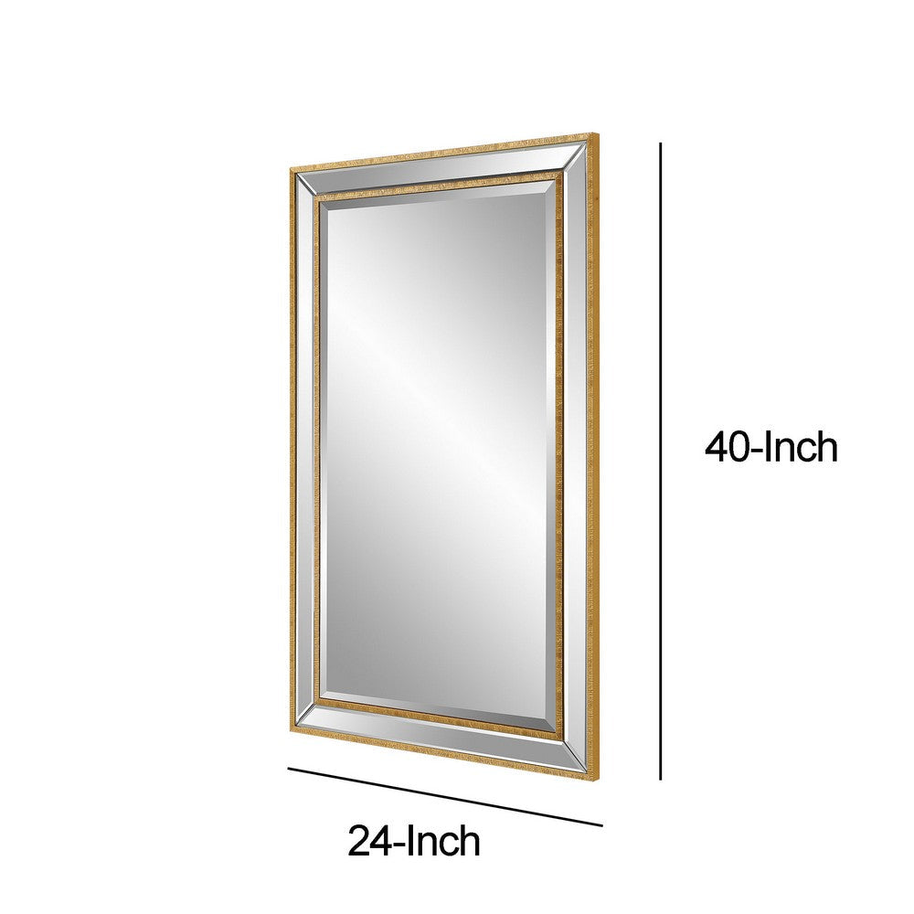 40 Inch Wood Rectangular Wall Mirror, Beveled Panel, Gold - BM277046