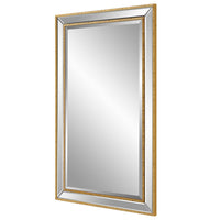 40 Inch Wood Rectangular Wall Mirror, Beveled Panel, Gold - BM277046