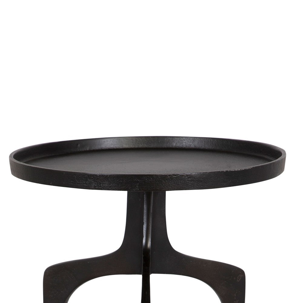 22 Inch Metal Round Accent Table, Three Curved Legs, Antique Brown - BM277047