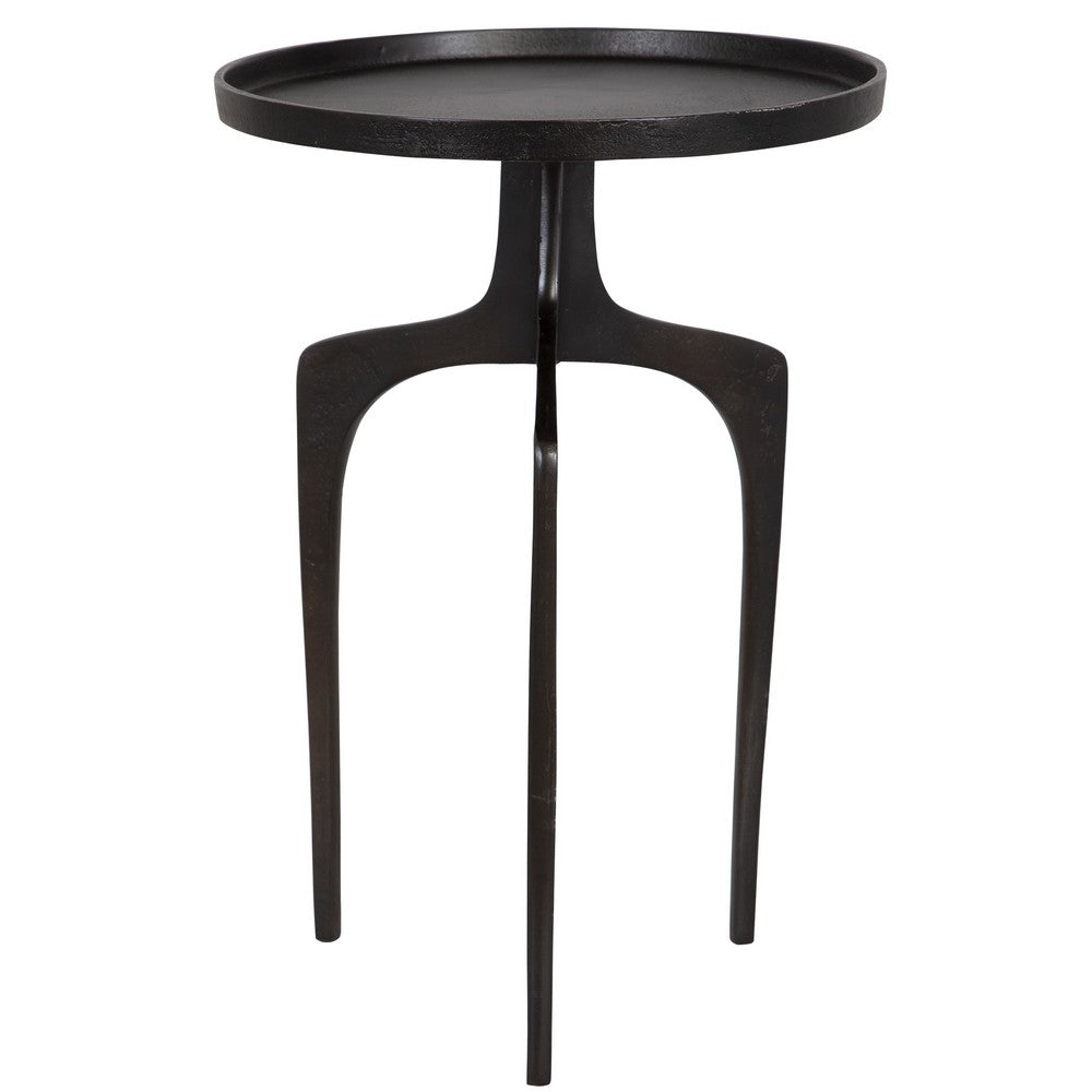 22 Inch Metal Round Accent Table, Three Curved Legs, Antique Brown - BM277047
