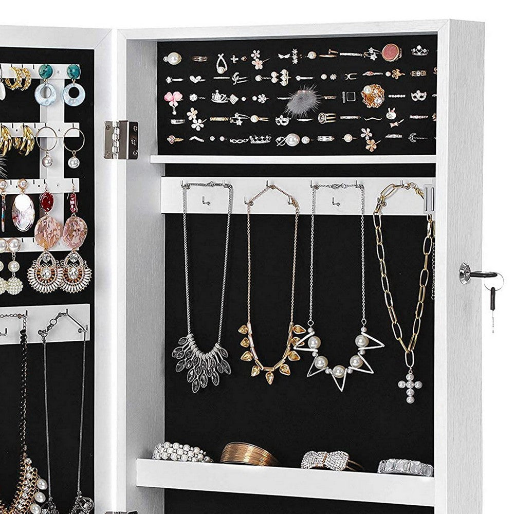 26 Inch Wall Mountable Jewelry Cabinet, Mirror Panel, White - BM277139