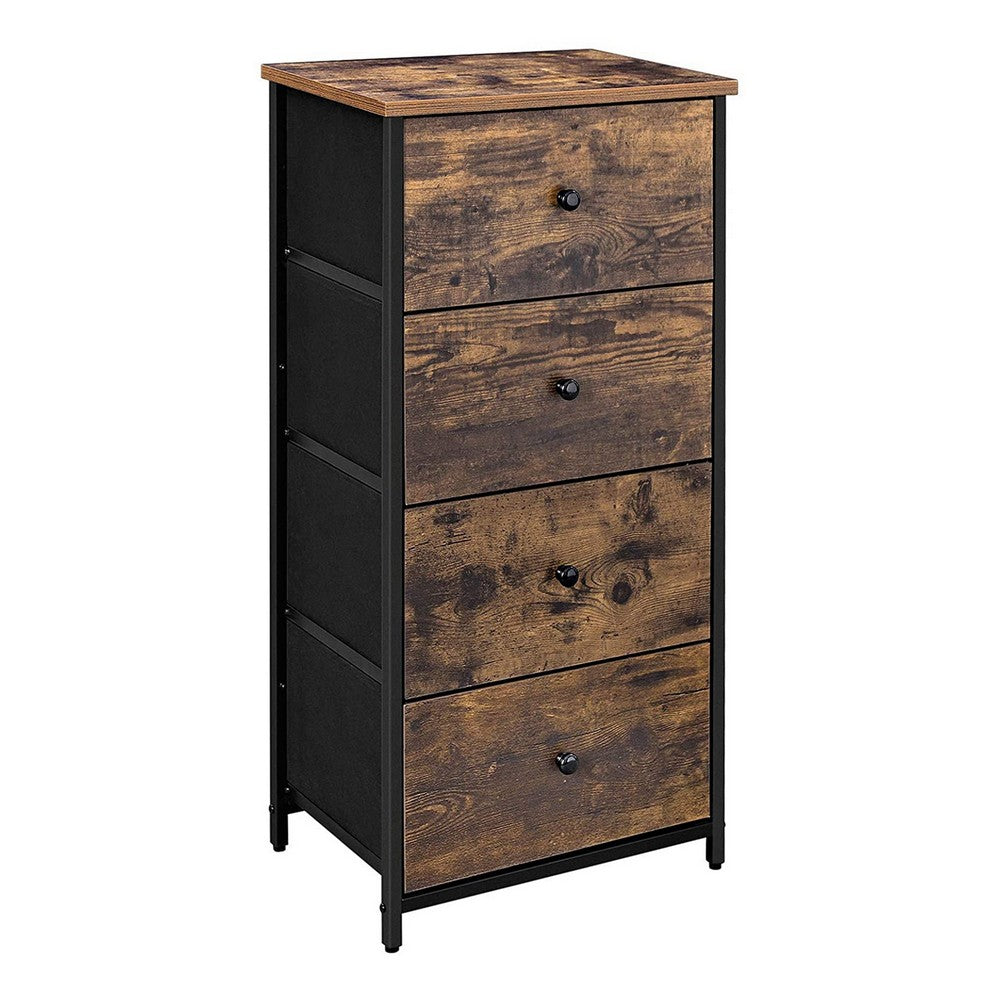 Doe 36 Inch 4 Drawer Tall Dresser Chest, Wood, Metal, Rustic Brown, Black - BM277153