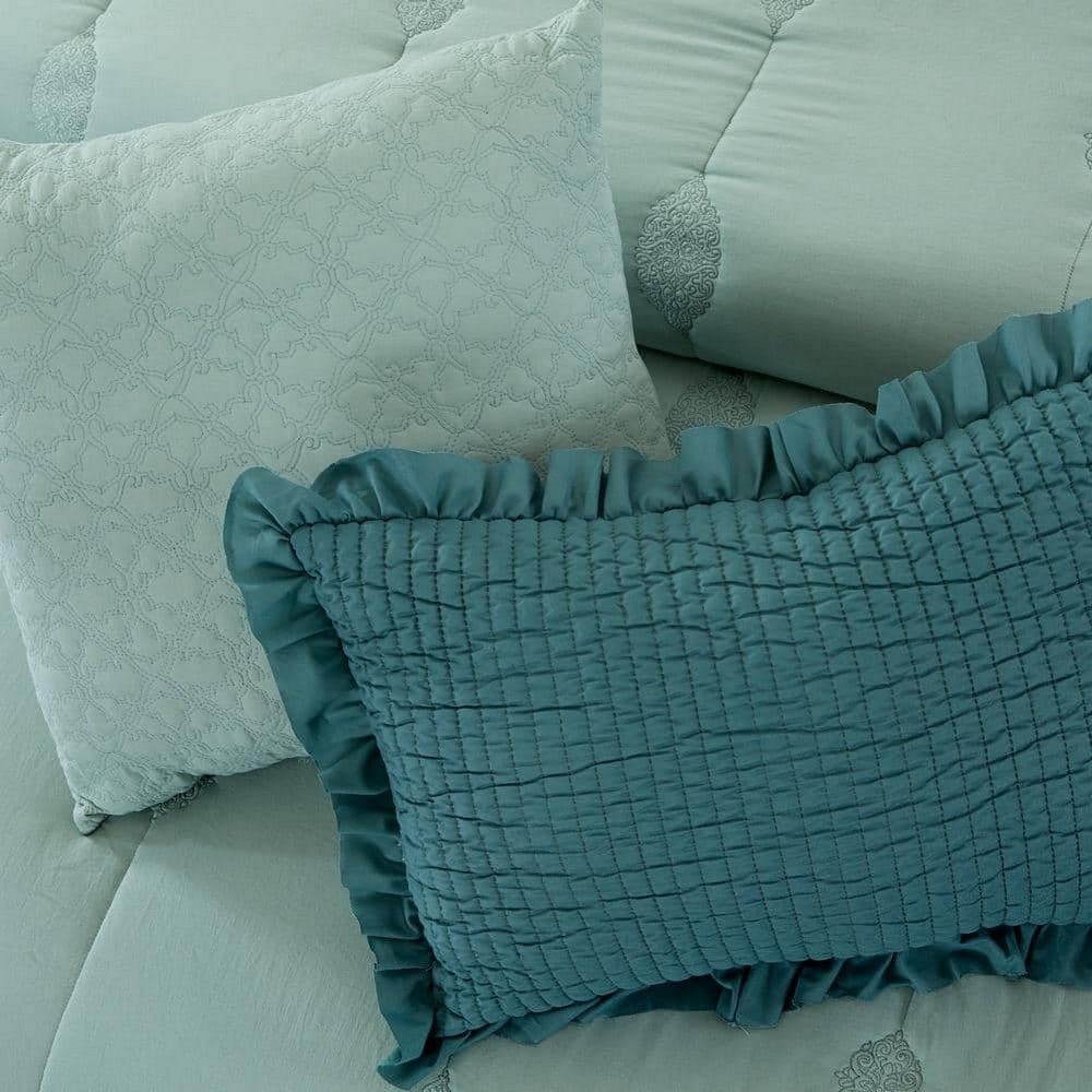 Alice 5 Piece Microfiber King Comforter Set, The Urban Port, Sea Green - BM277182