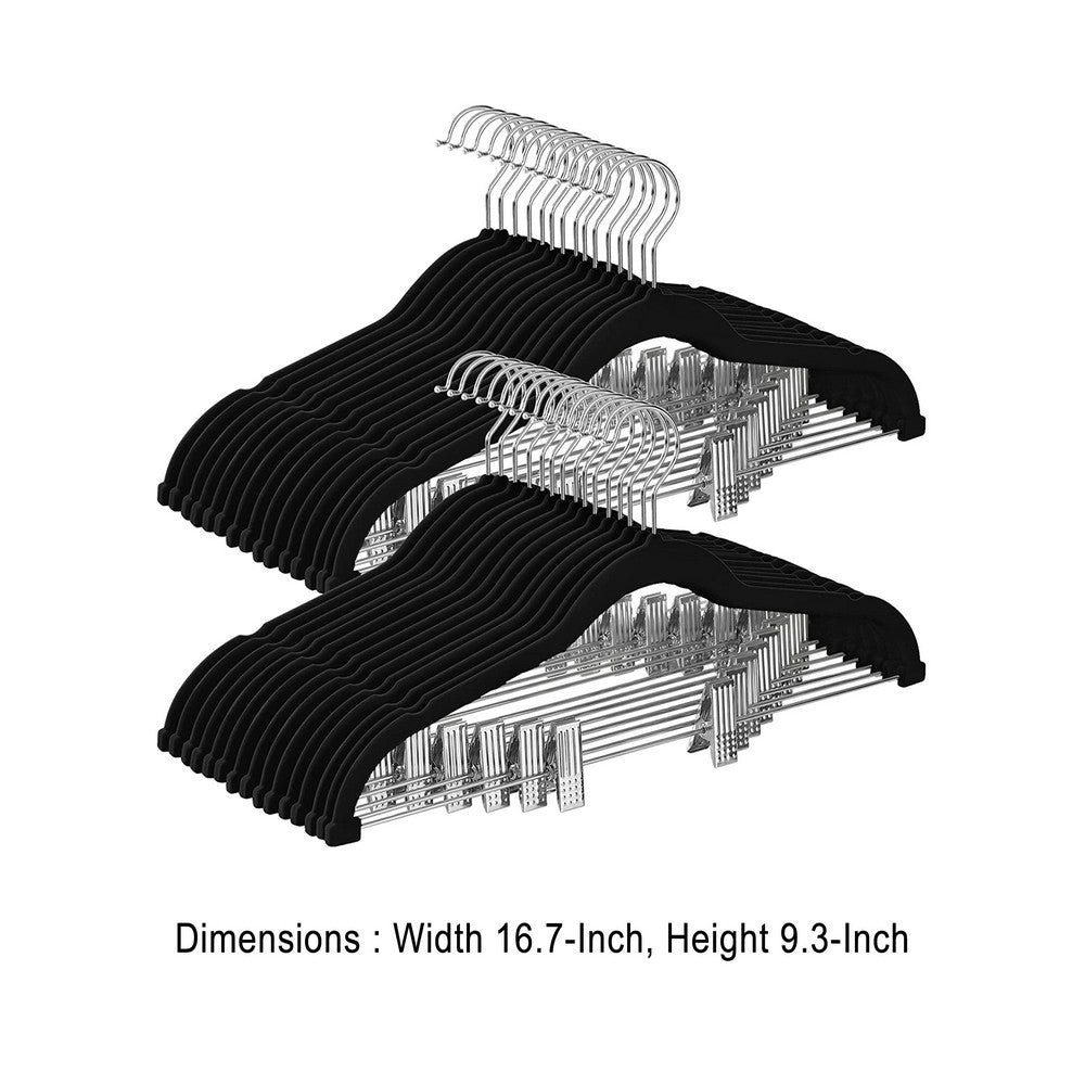 30 Velvet Non Slip Hangers, Adjustable Pants Clips, Skirts, Black, Chrome - BM277377
