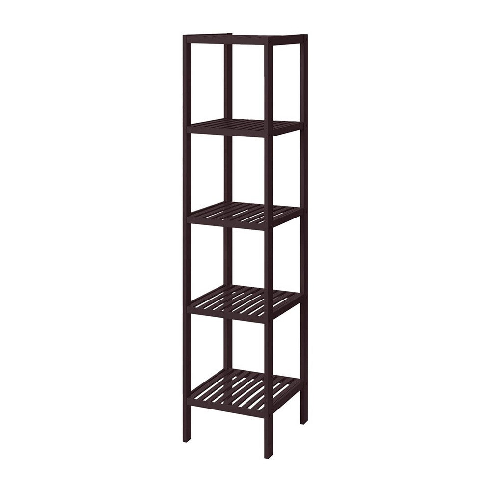 57 Inch Multifunctional Storage Rack Shelves, 5 Tier, Bamboo, Dark Brown - BM277378