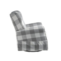 35 Inch Accent Swivel Chair, Glider, Checkered Fabric, Light Gray - BM279086