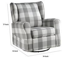 35 Inch Accent Swivel Chair, Glider, Checkered Fabric, Light Gray - BM279086