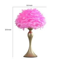 Lily 24 Inch Metal Glam Feather Table Lamp, Candlestick, 40W, Pink, Gold - BM279098