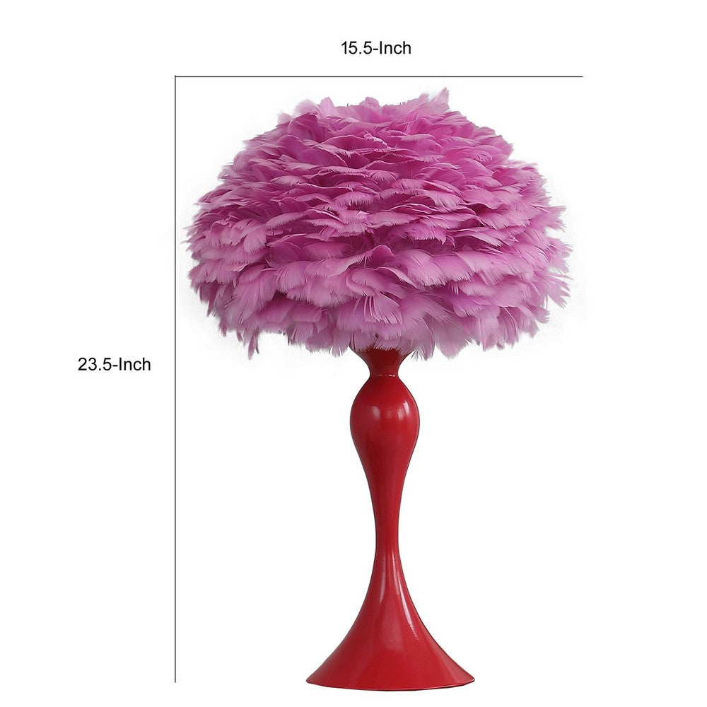 Lily 24 Inch Metal Glam Feather Table Lamp, Candlestick, 40W, Pink, Red - BM279099