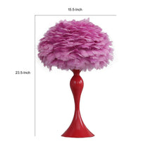 Lily 24 Inch Metal Glam Feather Table Lamp, Candlestick, 40W, Pink, Red - BM279099