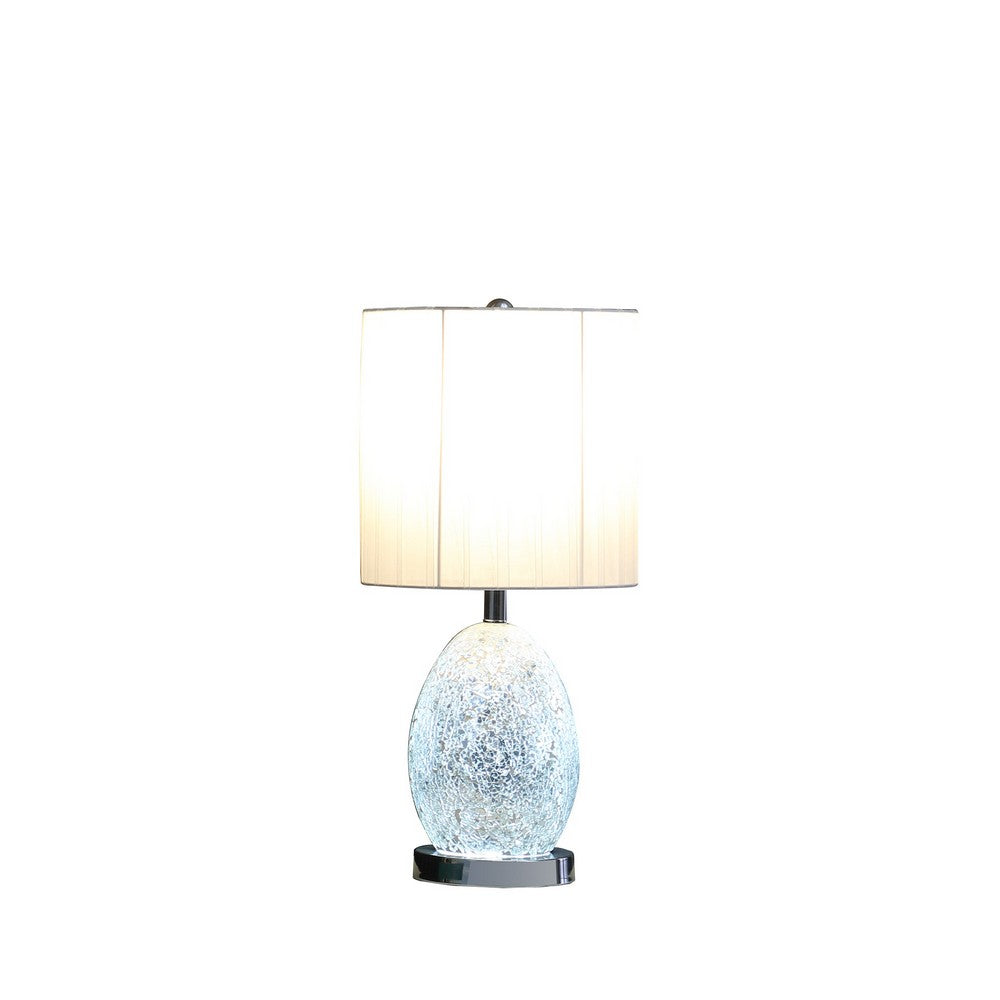 20 Inch Glass Table Lamp, 9W LED, 3 Way Switch, Egg Shape, Silver - BM279101