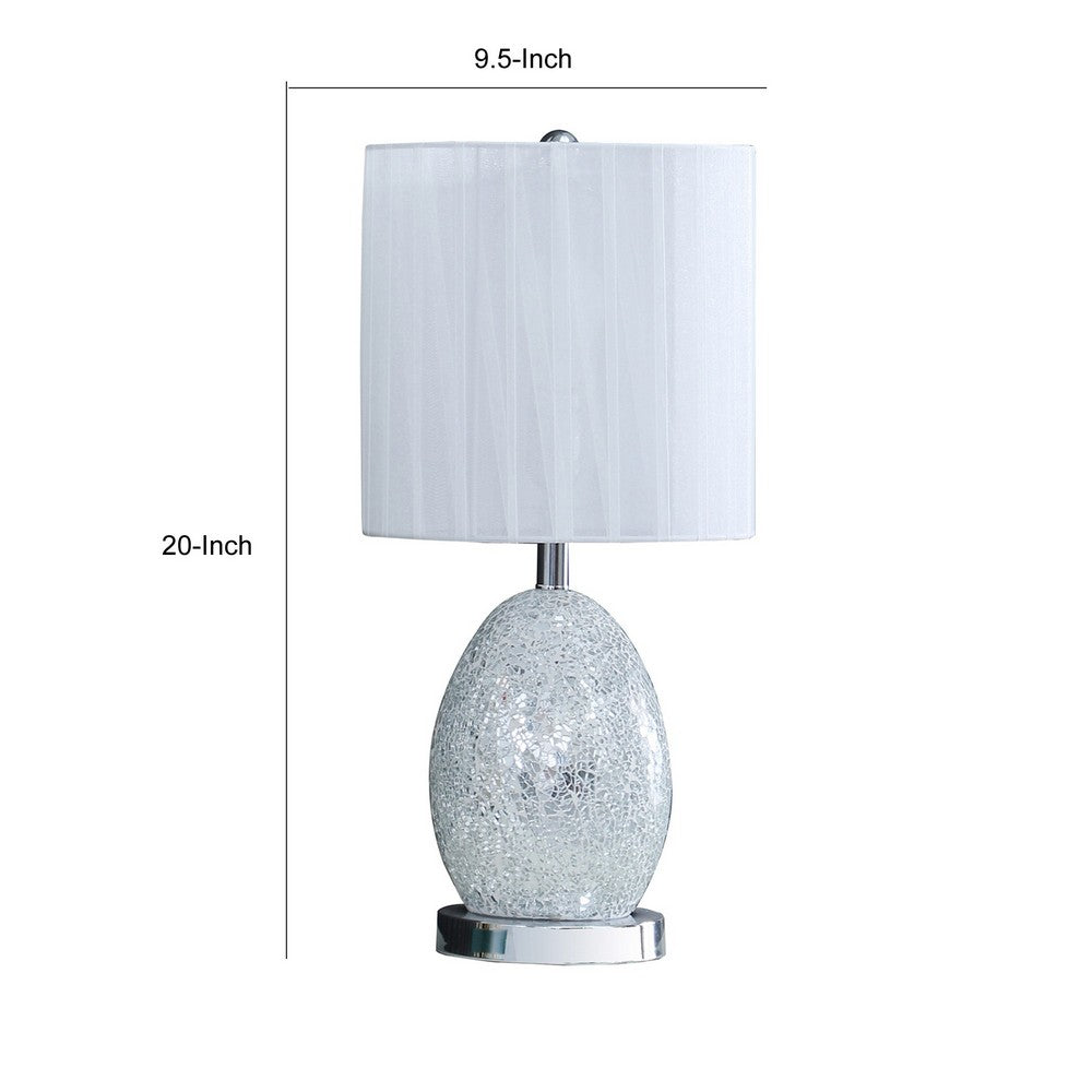 20 Inch Glass Table Lamp, 9W LED, 3 Way Switch, Egg Shape, Silver - BM279101