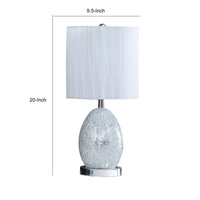 20 Inch Glass Table Lamp, 9W LED, 3 Way Switch, Egg Shape, Silver - BM279101