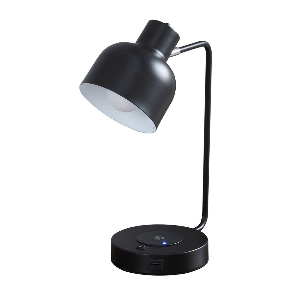 15 Inch Metal Table Lamp, Adjustable Shade, Wireless Charging, Black - BM279103