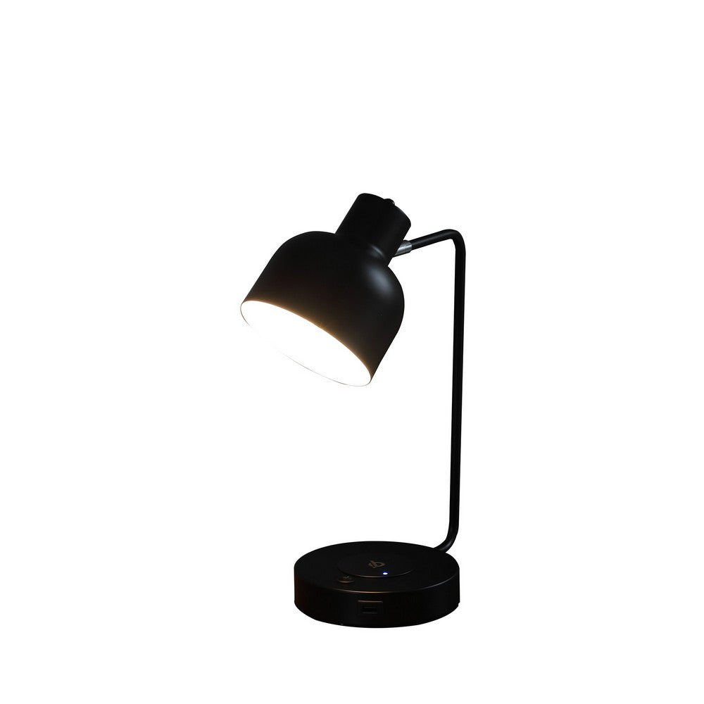 15 Inch Metal Table Lamp, Adjustable Shade, Wireless Charging, Black - BM279103