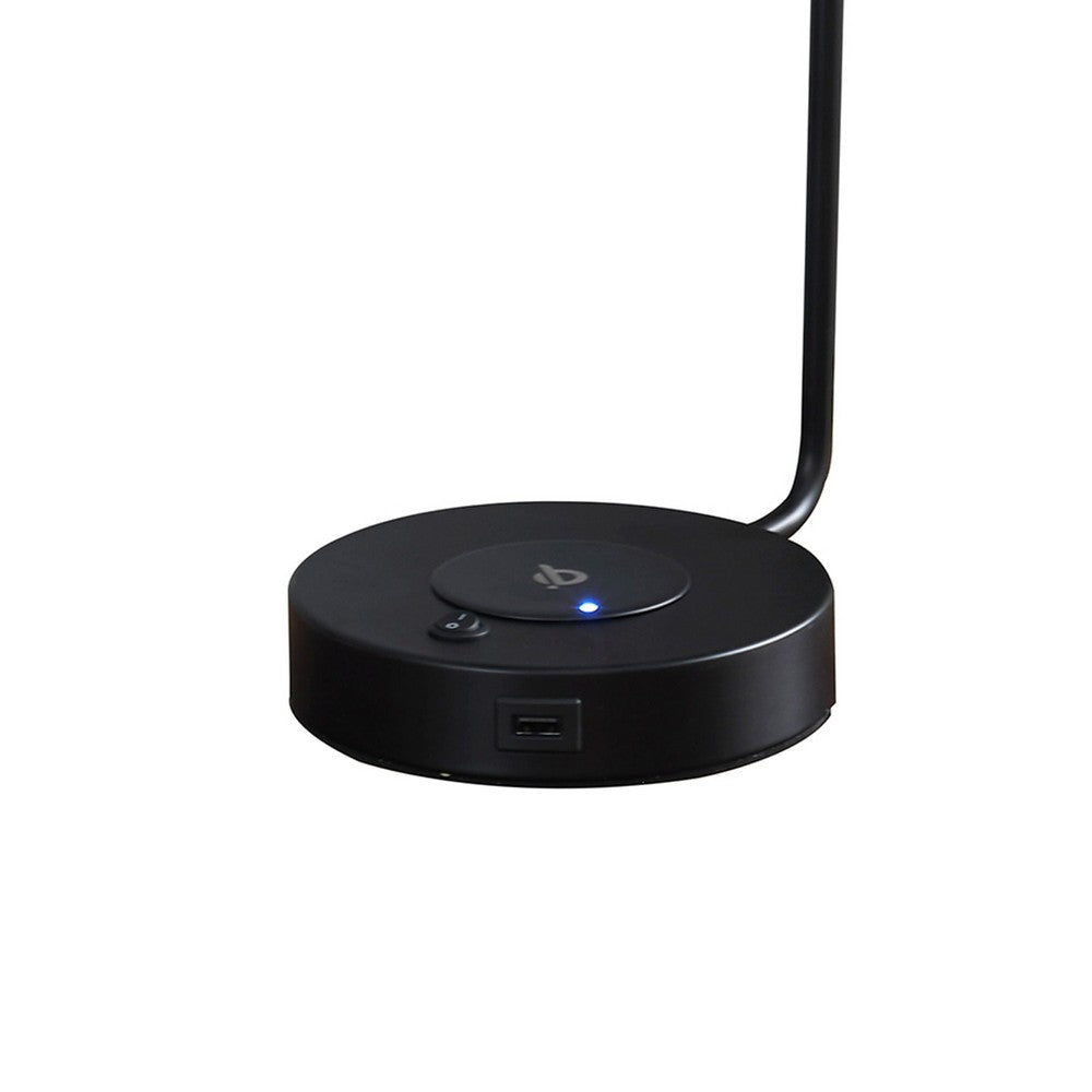 15 Inch Metal Table Lamp, Adjustable Shade, Wireless Charging, Black - BM279103